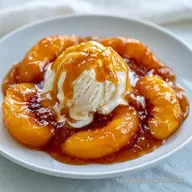Skillet Peaches Vanilla Ice in 15 Minutes