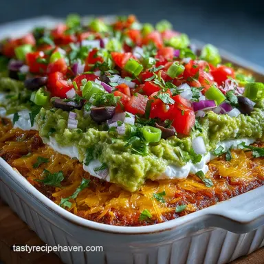 Highly Requested 7 Layer Dip for Super Bowl with Fresh Guacamole: Party-Ready Recipe Card
