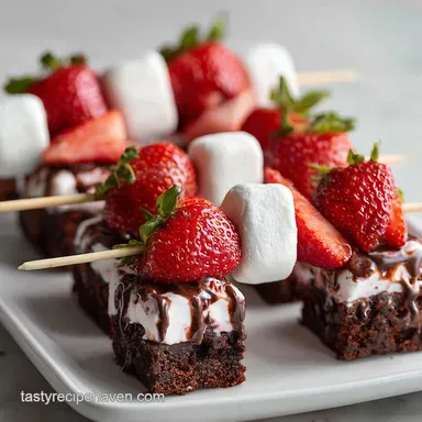 Brownie Strawberry Skewers in 15 Minutes Recipe Card