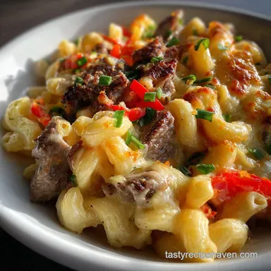Philly Cheesesteak Pasta: Easy One-Pan Comfort Food Recipe Card