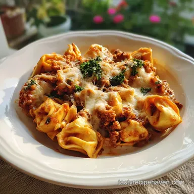 Easy Baked Tortellini Beefy Cheesy Amazing in 20 Minutes Recipe Card