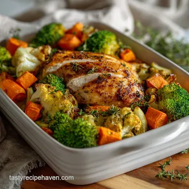 BEST Easy Meal Prep Recipe with Roasted Chicken and Vegetables: One Pan Recipe Card