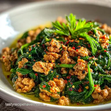 Ground Turkey Recipe Idea Delicious & Healthy Meal with Saut&eacute;ed Spinach in 20 Minutes Recipe Card