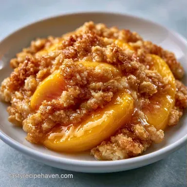 Baked Peach Crisp with Canned Peaches Recipe Card