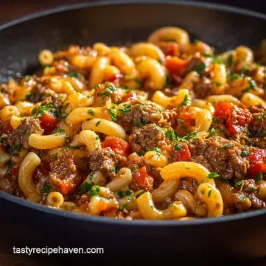 American Chop Suey Recipe: Hearty One-Pot Macaroni Beef Recipe Card