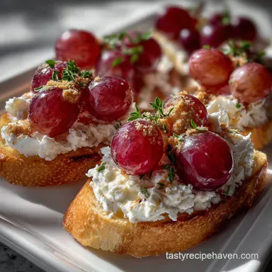 Sparkling Prosecco Grapes Whipped Goat Cheese Crostini | NYE Magic Recipe Card