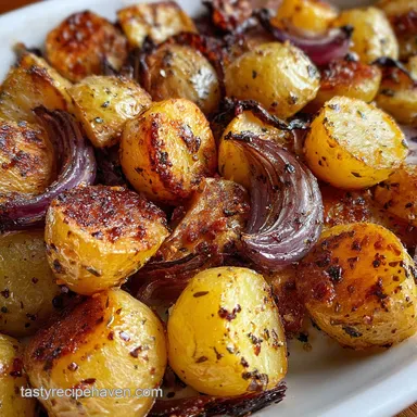 Roasted Potatoes and Onions: Crispy Baked Side Dish Recipe Card