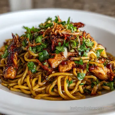 Easy Weeknight Dinner with Sticky Garlic Chicken Noodles Recipe Card