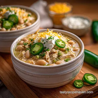 Easy Crockpot White Chicken Chili Recipe with Cream Cheese - Ready in 30 Min Recipe Card
