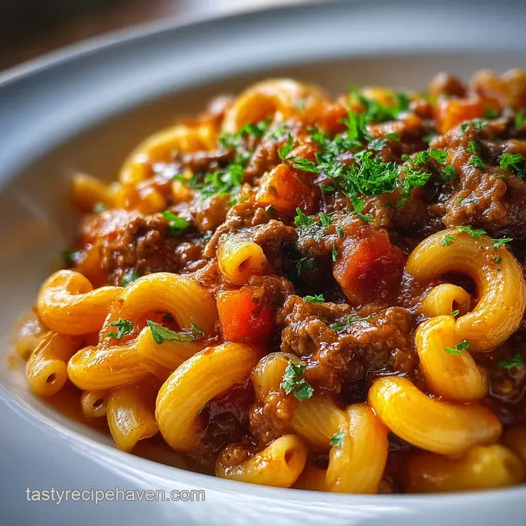 Goulash served in a rustic bowl, steam rising. Garnished with fresh parsley, hints of melted cheese visible in the savory ...