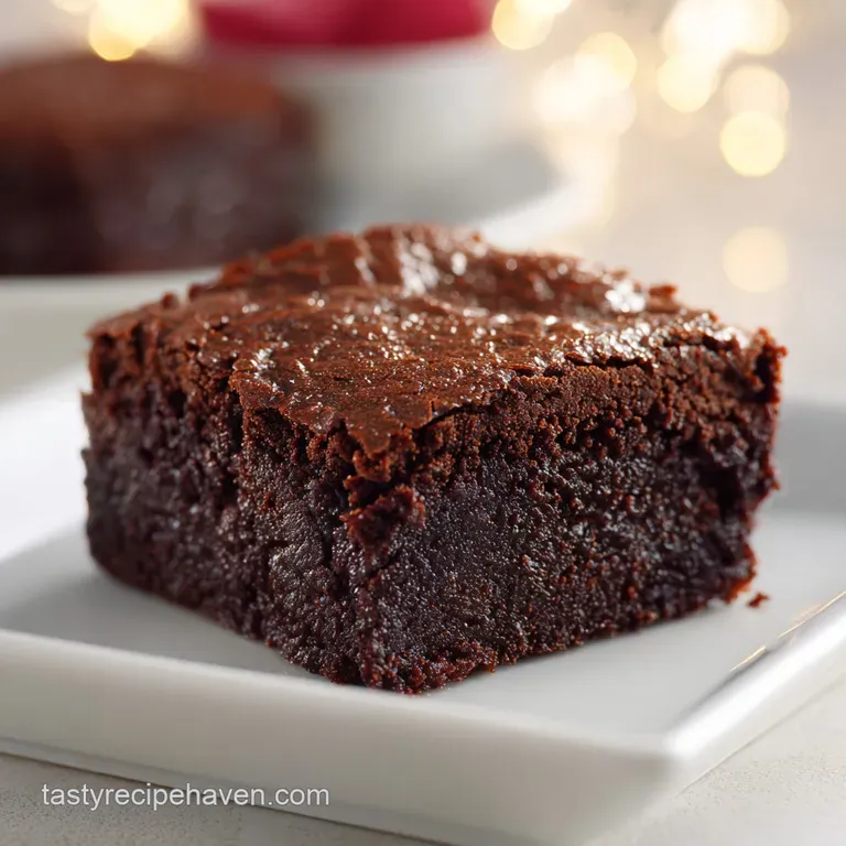 A rich, dark brownie slice adorned with a swirl of avocado frosting and a sprinkle of sea salt.
