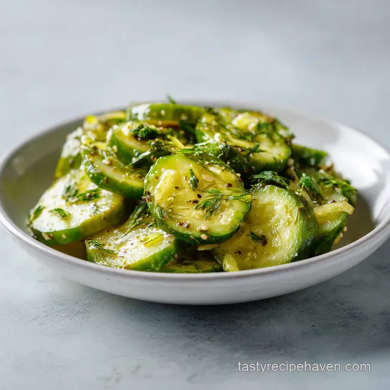 Neatly stacked bread and butter pickles overflowing from a rustic glass jar, catching the light and showing off their cris...