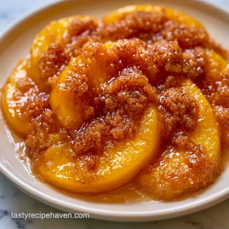 A slice of warm fruit dessert topped with a dollop of melting vanilla ice cream on a white ceramic plate.