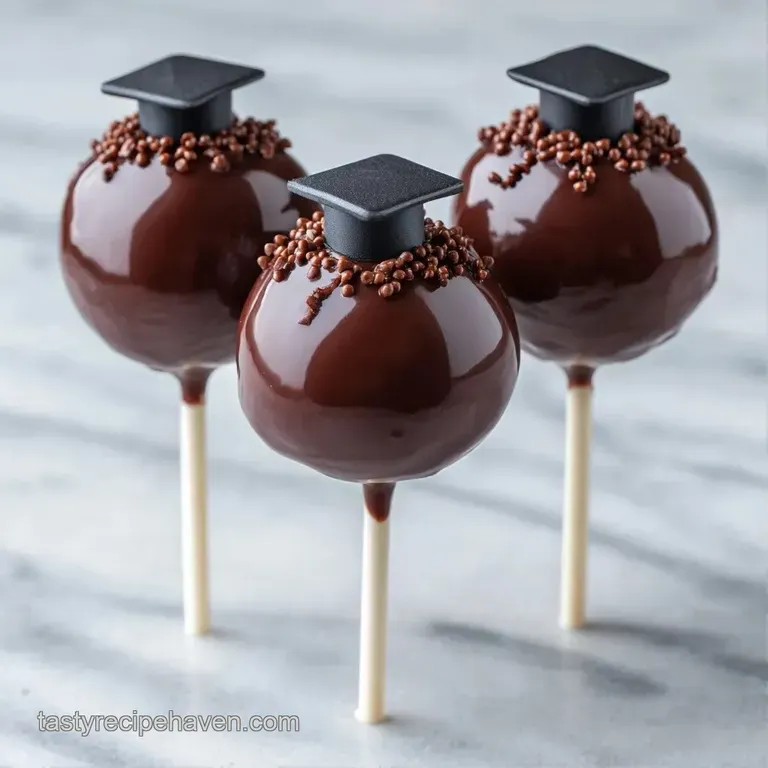Glossy chocolate spheres on sticks arranged in a foam block with colorful confetti and gold star accents