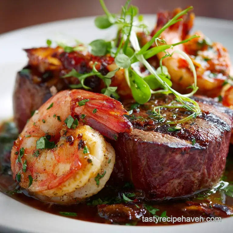 Surf and Turf: Classic Chophouse Steak Prawns presentation