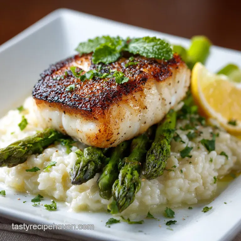 Spring Meals: Cod with Lemon-Mint Risotto presentation