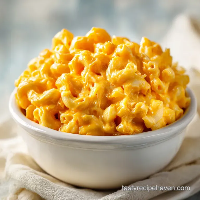 Elegant serving of mac and cheese, a velvety cascade with a sprinkle of herbs, served in a white bowl on a wood surface.