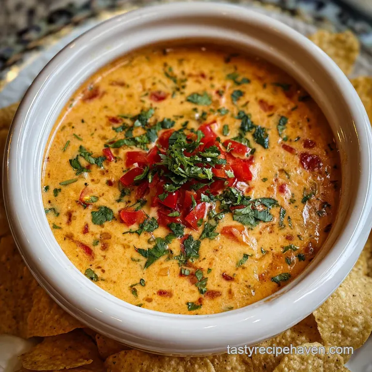 A bowl of creamy queso dip garnished with fresh cilantro and served with crispy tortilla chips, ready for scooping, a crow...