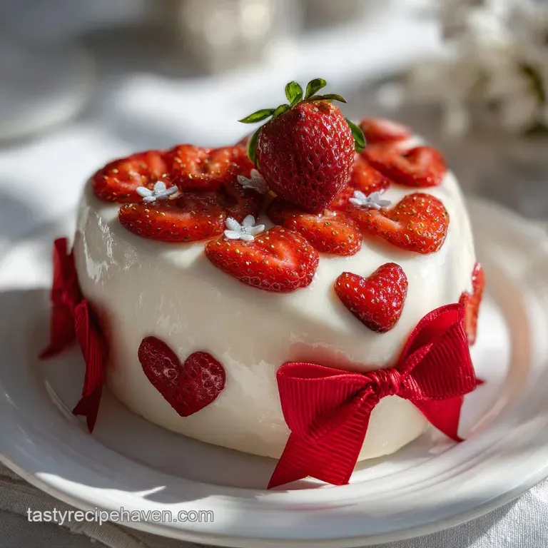 Slice of strawberry cake reveals soft, moist crumb, layered with vibrant pink frosting, set against a softly blurred flora...