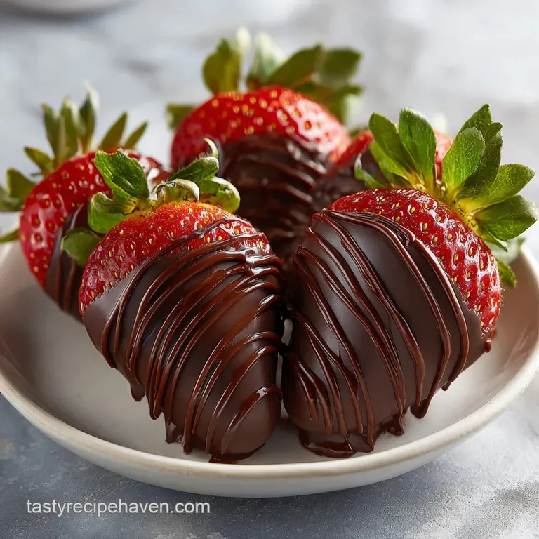 Perfectly dipped chocolate strawberries with decorative drizzles, displayed elegantly on a white serving platter. Festive ...
