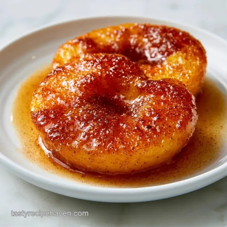 Golden roasted peach halves served with a creamy dollop of mascarpone and a sprig of fresh mint on a white plate.