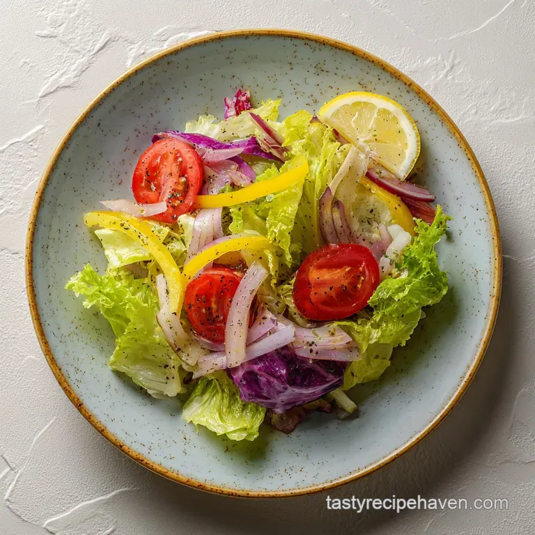 Artfully arranged salad with bright, fresh vegetables, a sprinkle of herbs, and a drizzle of light vinaigrette.