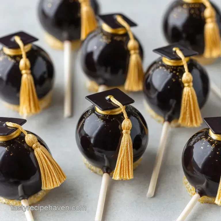 Rows of glossy black square treats with vibrant gold tassels arranged on a sleek, white ceramic display tray.