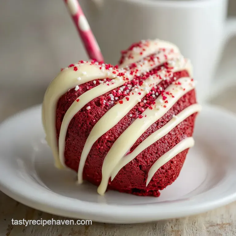 Elegant display of heart cake pops on sticks, vibrant red with textured sugar crystals, set against a dreamy blurred backd...
