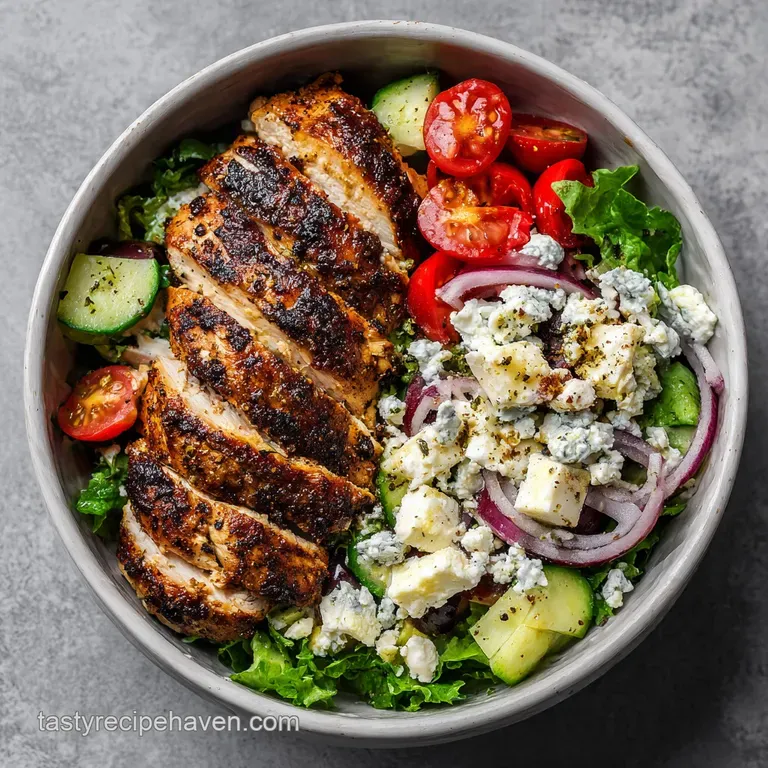 Juicy grilled chicken tenders artfully arranged with colorful bell peppers and a lemon wedge.