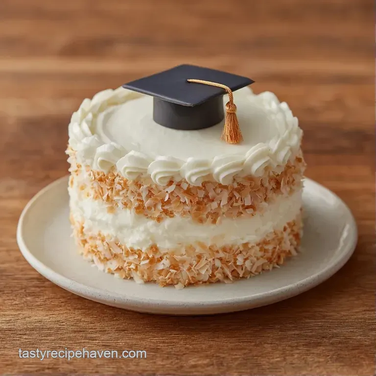 White frosted cake on a silver platter, surrounded by blue and gold stars and a rolled parchment diploma.