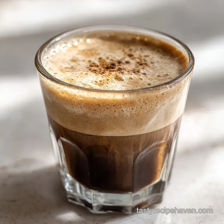 Elegant glass bottle of homemade Irish cream next to a stemmed glass filled with the creamy liqueur, dusted with cocoa pow...