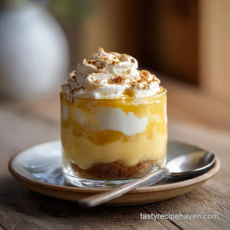Elegant banana pudding parfait layered in a glass, showing creamy layers, sliced bananas, and crunchy wafers, a delightful...