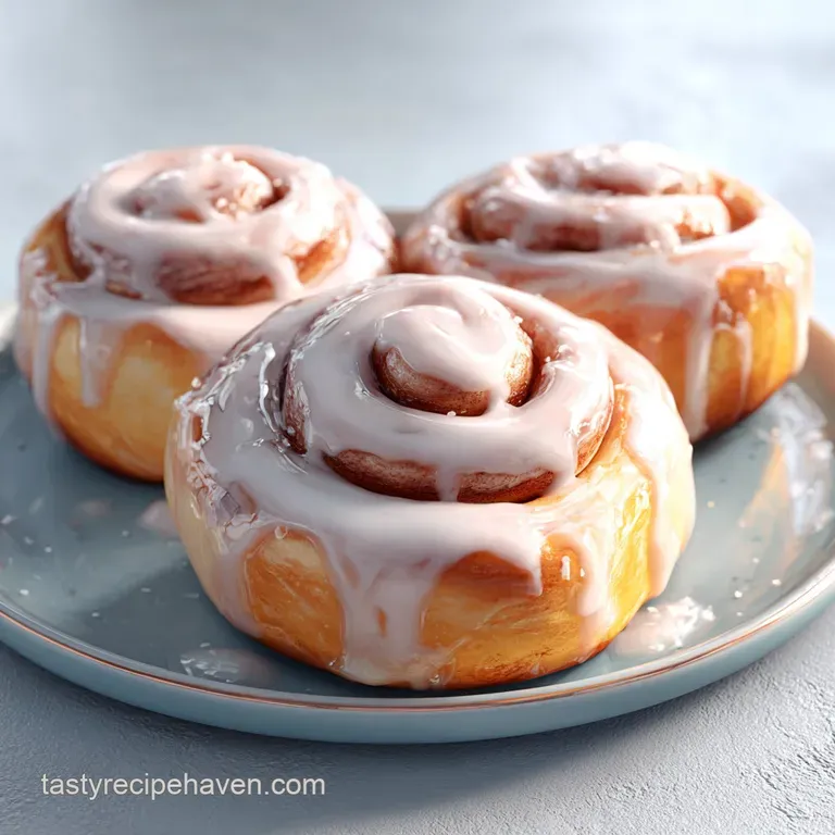 A single spiraled pastry on a white ceramic plate, topped with melting cream and a dusting of powdered sugar.