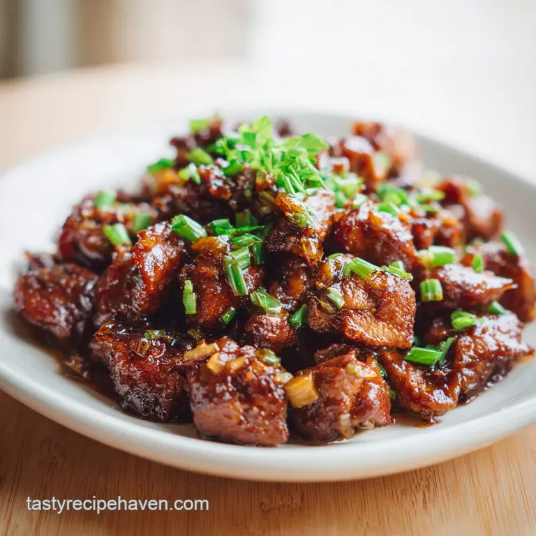 Tender honey garlic chicken served over fluffy white rice, garnished with vibrant green scallions.