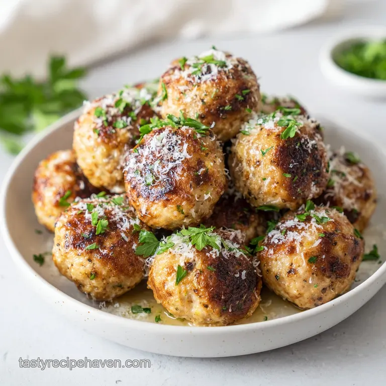 Searing hot meat spheres in vibrant red sauce served over al dente pasta with a dusting of white parmesan cheese.