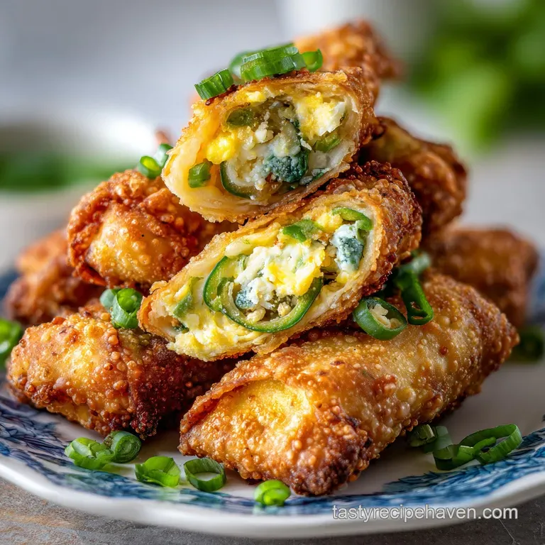 Crispy, golden egg rolls arranged on a white plate with a creamy dipping sauce; a scattering of fresh cilantro adds a pop ...