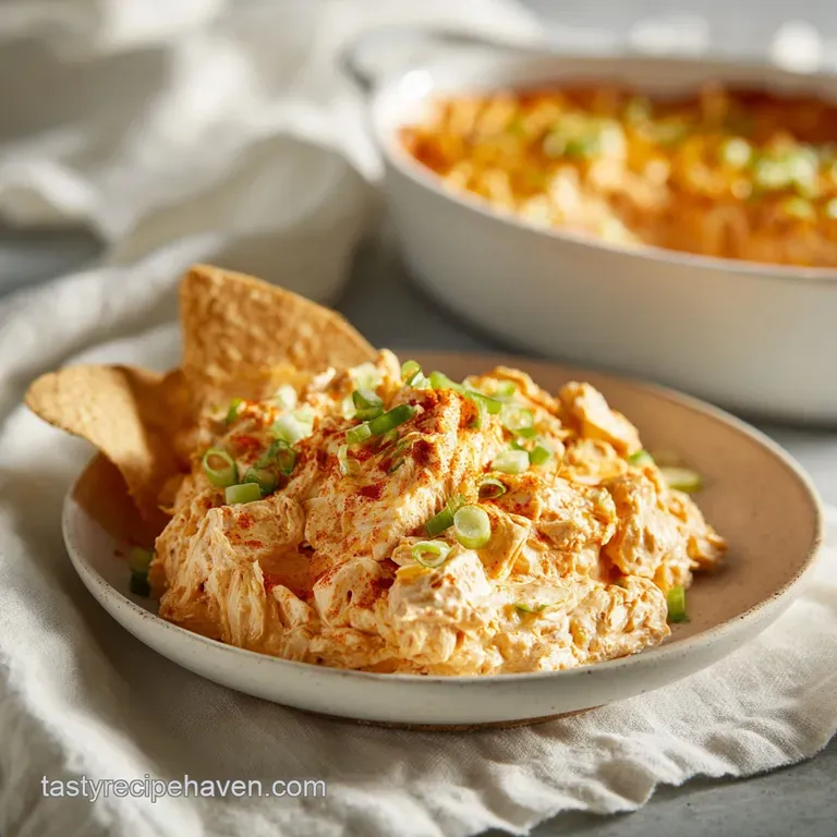 A rustic ceramic bowl brimming with hot, creamy buffalo chicken dip, topped with blue cheese crumbles.