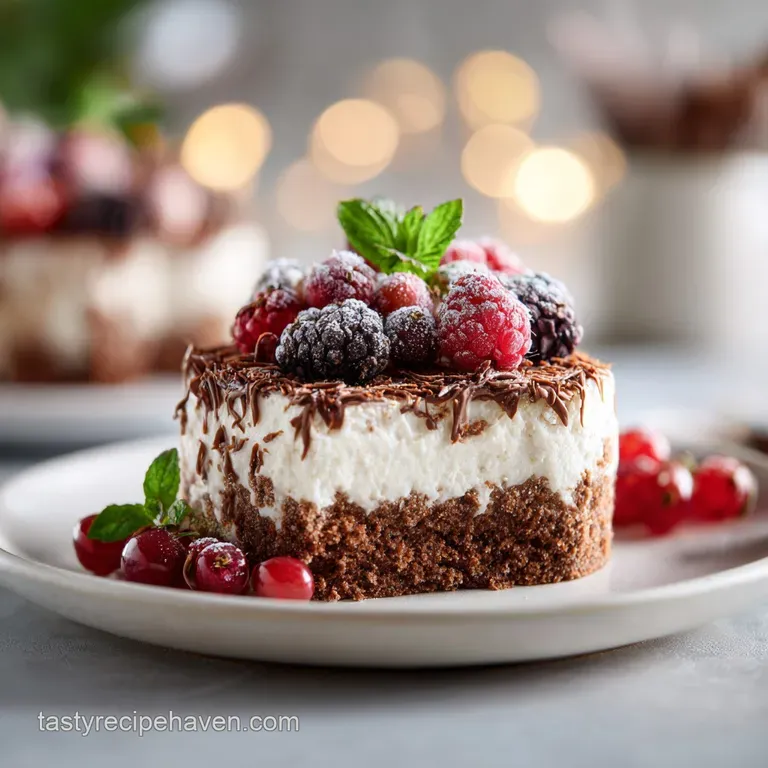 A generous slice of layered dessert with chocolate crumbs, rich cream, and candy worms.