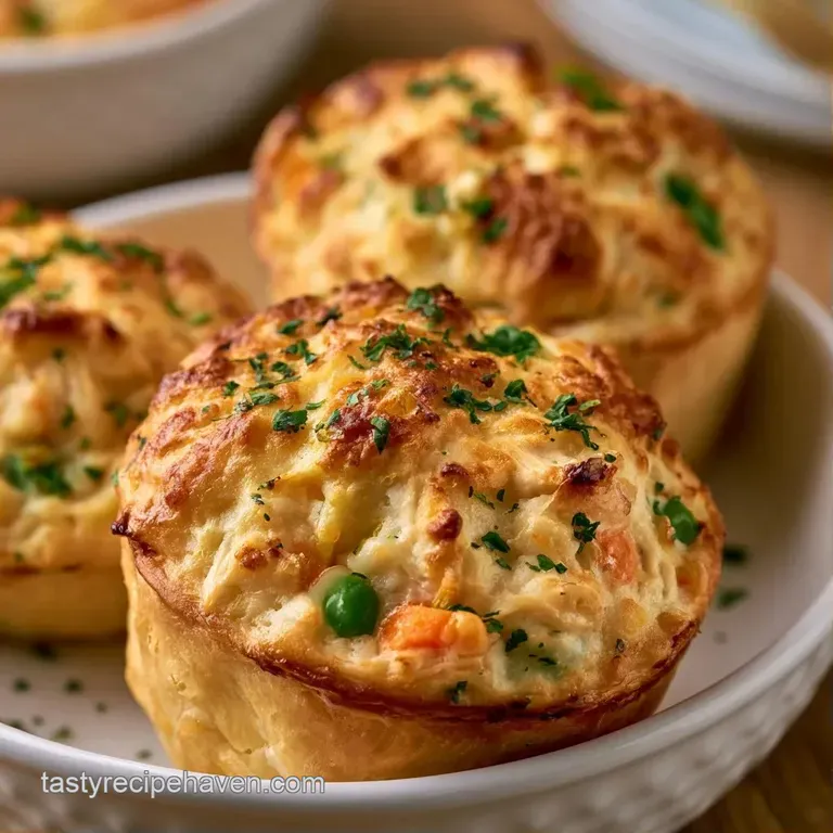 Three petite golden pastries on a white platter, garnished with fresh parsley and a side of crisp microgreens.