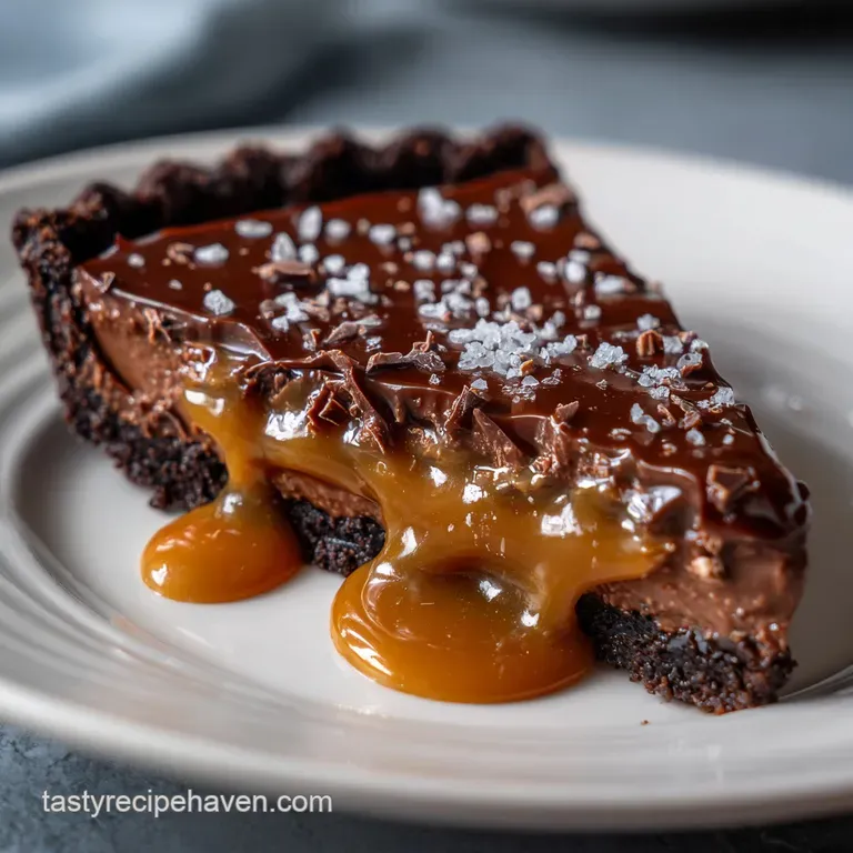 Vegan Dessert: No-Bake Salted Caramel Chocolate Silk Tart presentation
