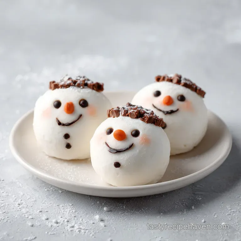 Festive Nutter Butter snowman standing tall, adorned with a candy cane and sprinkles on a snowy white plate.
