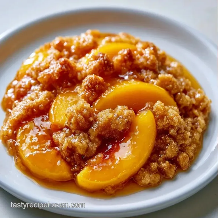 A scoop of melting vanilla ice cream atop a warm fruit crumble, garnished with a sprig of fresh mint on a white plate.