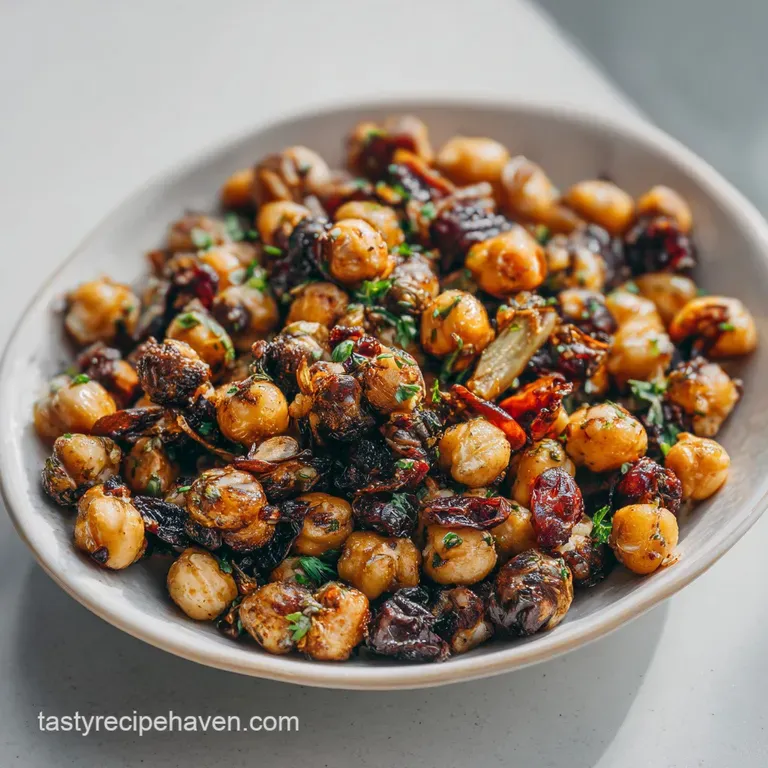 A neat pile of perfectly seasoned, crunchy chickpeas presented in a small ceramic bowl, inviting a taste.