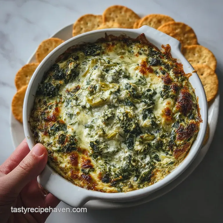 Elegant ramekin of warm spinach artichoke dip, sprinkled with paprika and served with an array of colorful crudit&eacute;s.