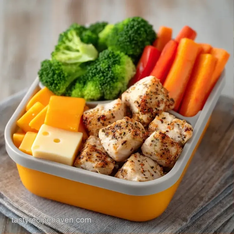 A colorful divided lunch box with sculpted rice, bright orange vegetables, and crisp greens on a light surface.