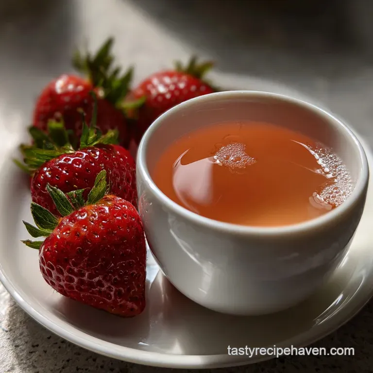 Elegant Valentine's drink in a stemmed glass, garnished with a bright red strawberry; soft, romantic lighting.
