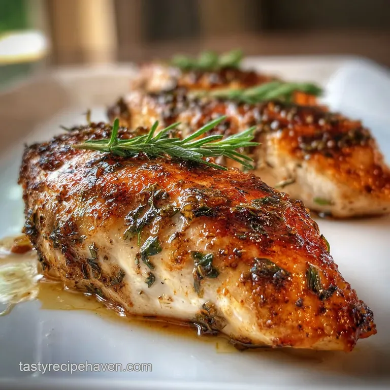 Juicy poultry portion with creamy melted cheese cascading over, fresh herb sprigs, plated elegantly against a dark backgro...