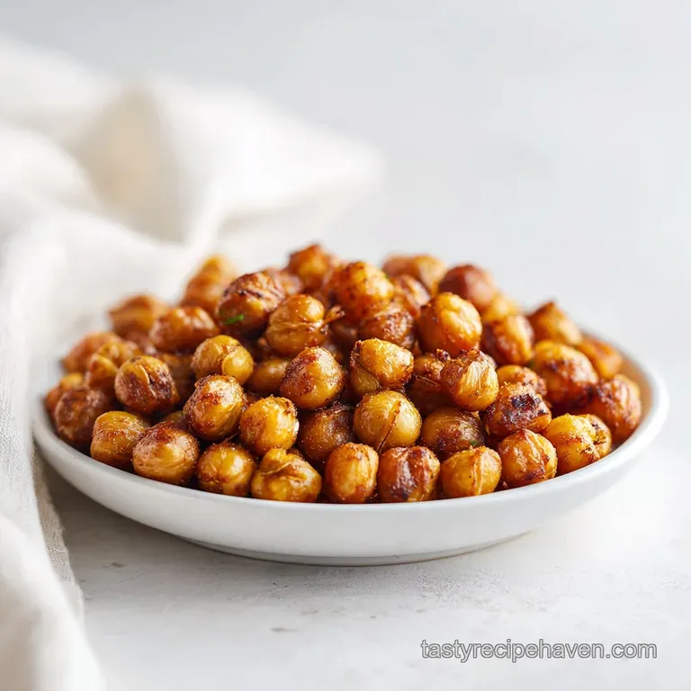 A rustic ceramic bowl overflowing with vibrant, crispy roasted chickpeas and a sprinkle of parsley.