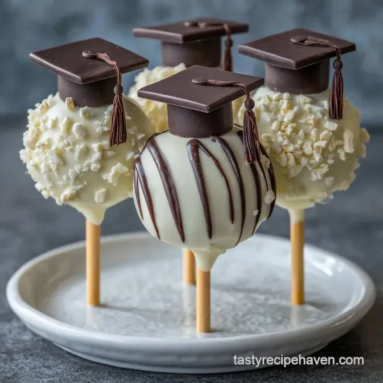 A tiered white platter holding neatly arranged cake pops with glossy white coatings and festive black accents.