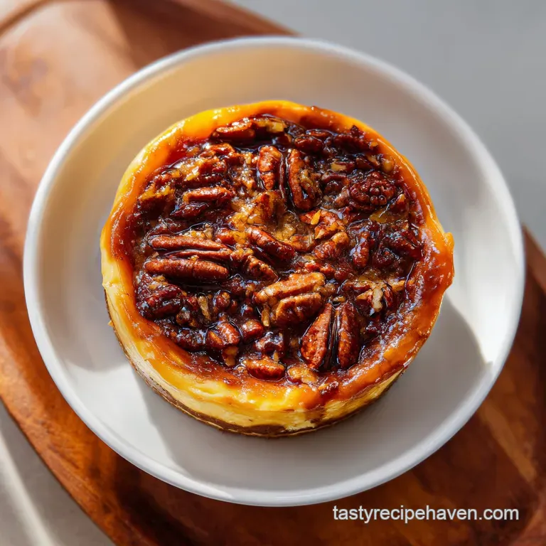 A slice of turtle cheesecake rests on a white plate, caramel drizzled, pecans scattered, inviting and decadent.